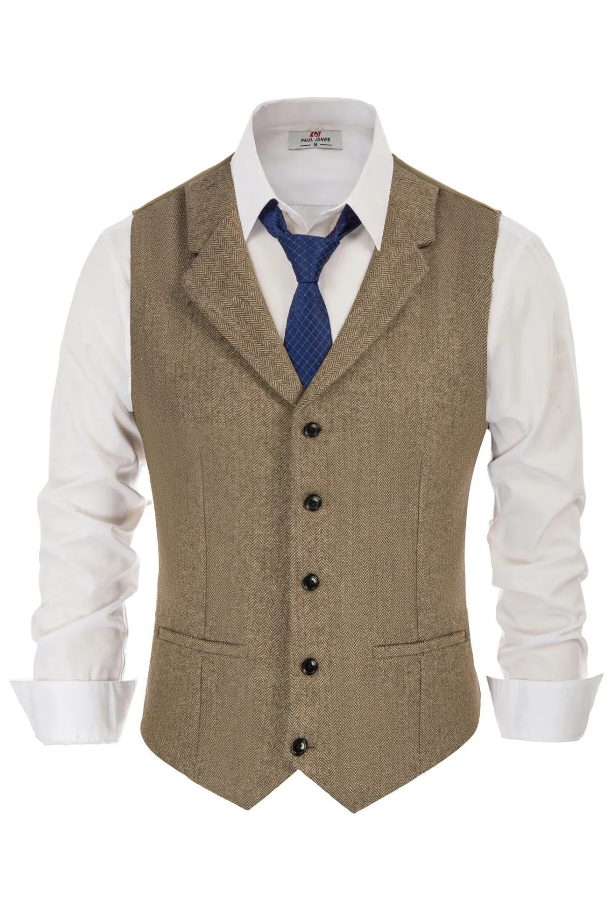 Mens Western Herringbone Suit Vest Tweed Wool Blend Slim Fit Waistcoat