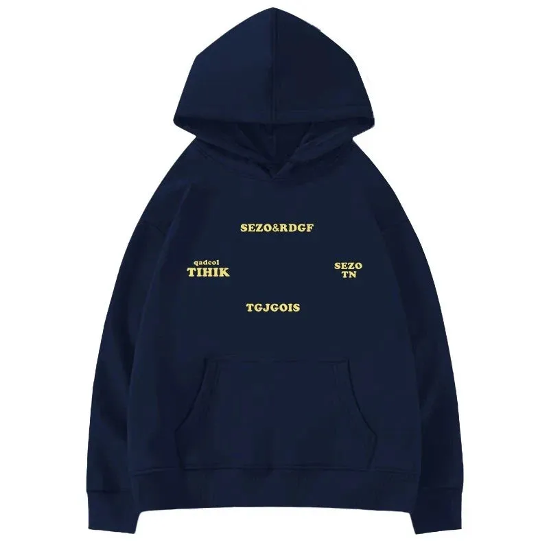 Metaversmall Navy Blue Hooded Chic Pocket Women Hoodies Classic Letter Print Fashion Basic Simple Loose Casual 3-colors Female Hoodies