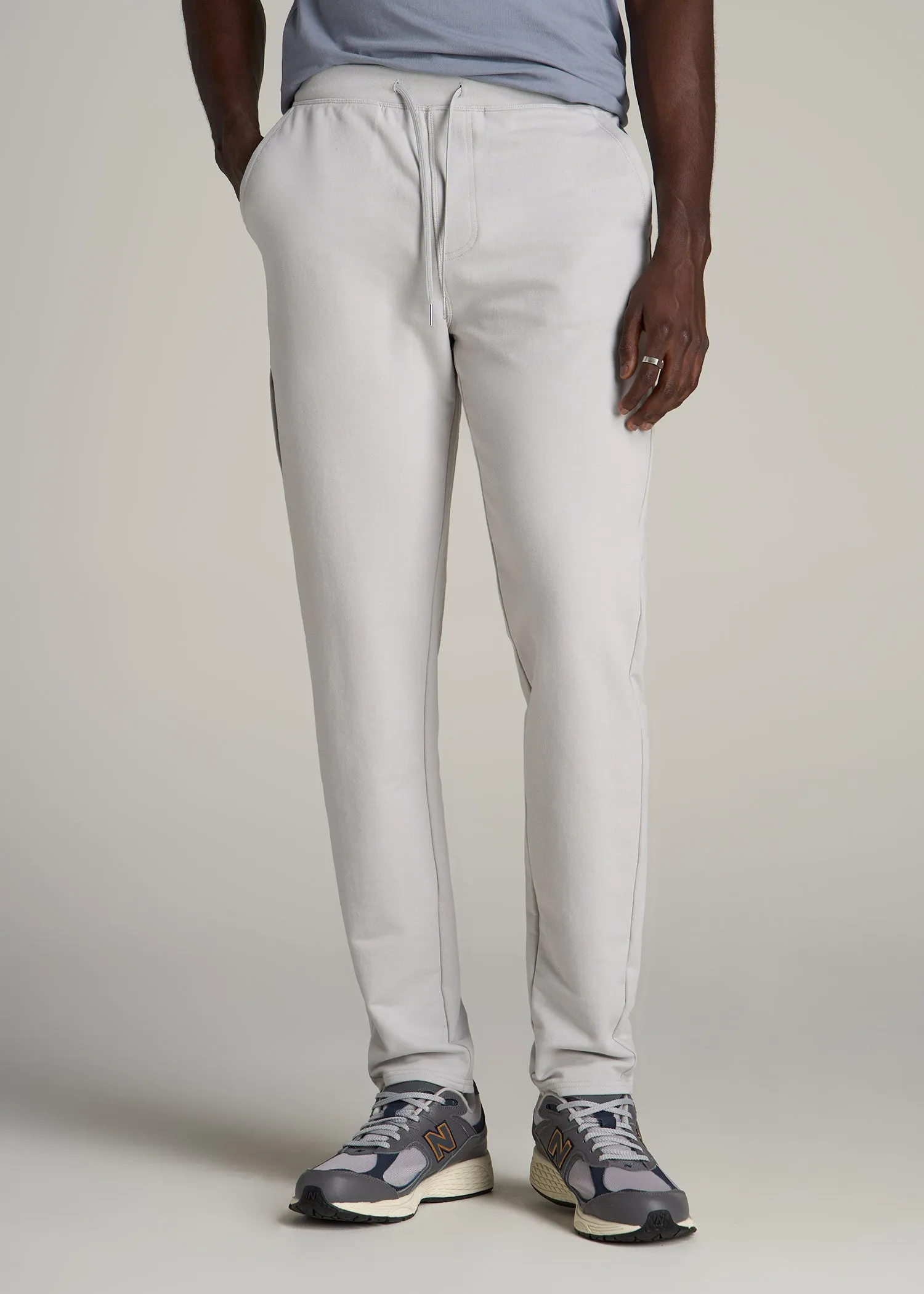 Microsanded French Terry Sweatpants For Tall Men in Light Grey