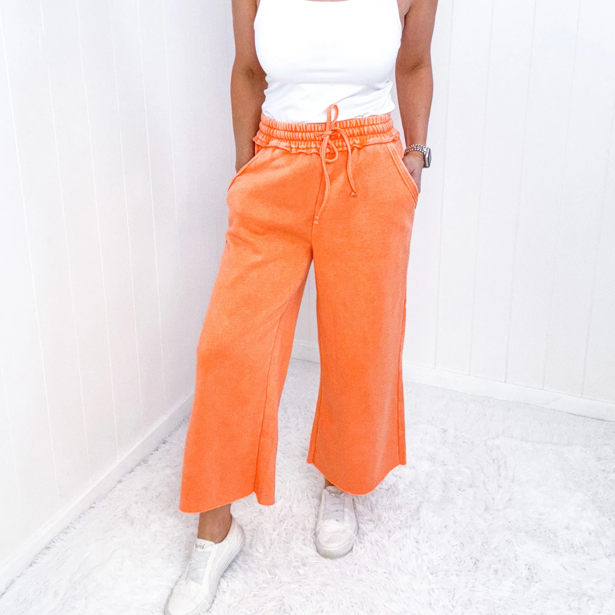 Mineral Washed Soft Terry Cropped Palazzo Sweatpants