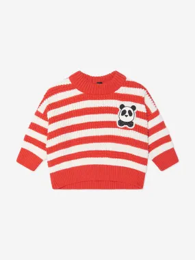 Mini Rodini Kids Organic Cotton Panda Knitted Sweatshirt in Red