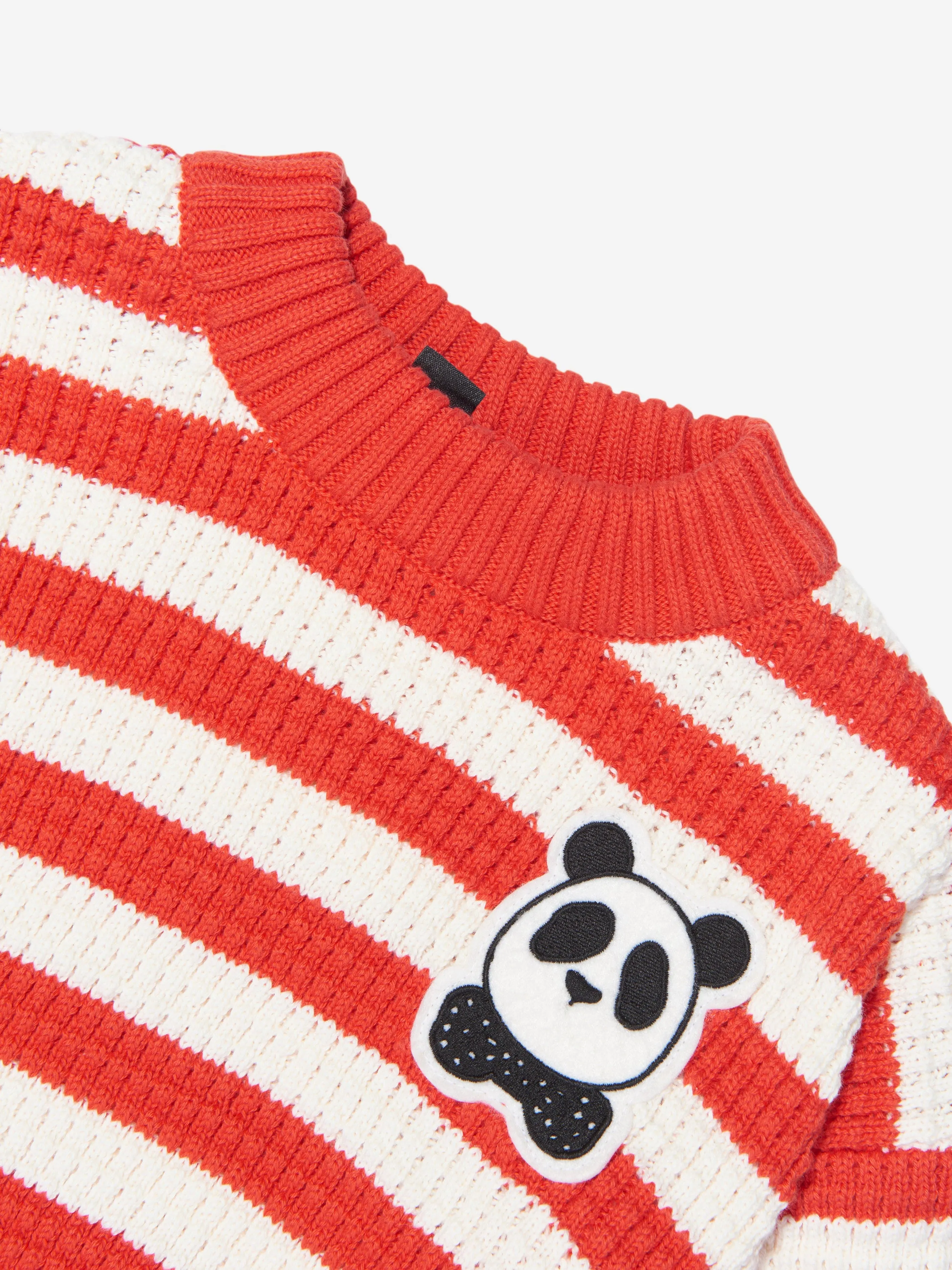 Mini Rodini Kids Organic Cotton Panda Knitted Sweatshirt in Red