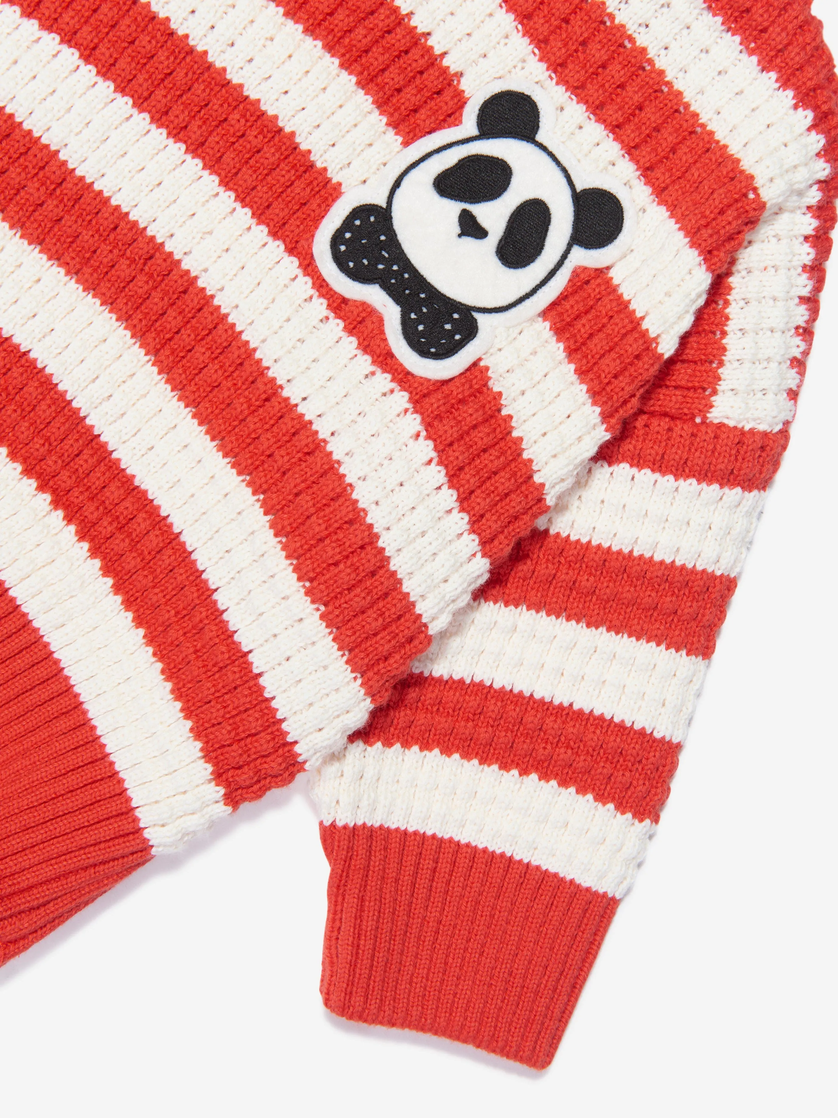 Mini Rodini Kids Organic Cotton Panda Knitted Sweatshirt in Red