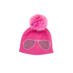 Mitchie's | Aviator Knitted Hat with Fox Fur Pom