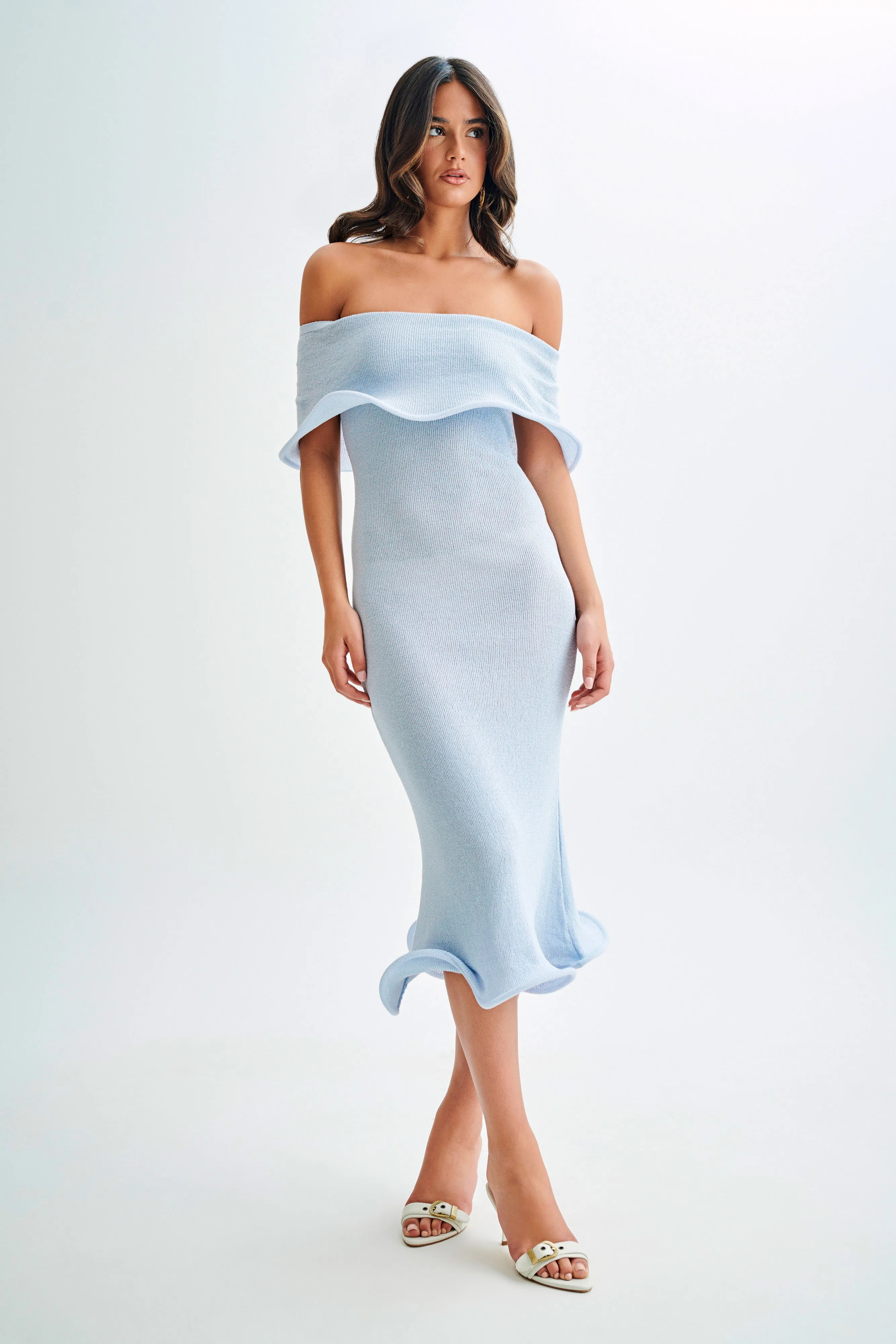 Molly Off Shoulder Knit Midi Dress - Sky Blue