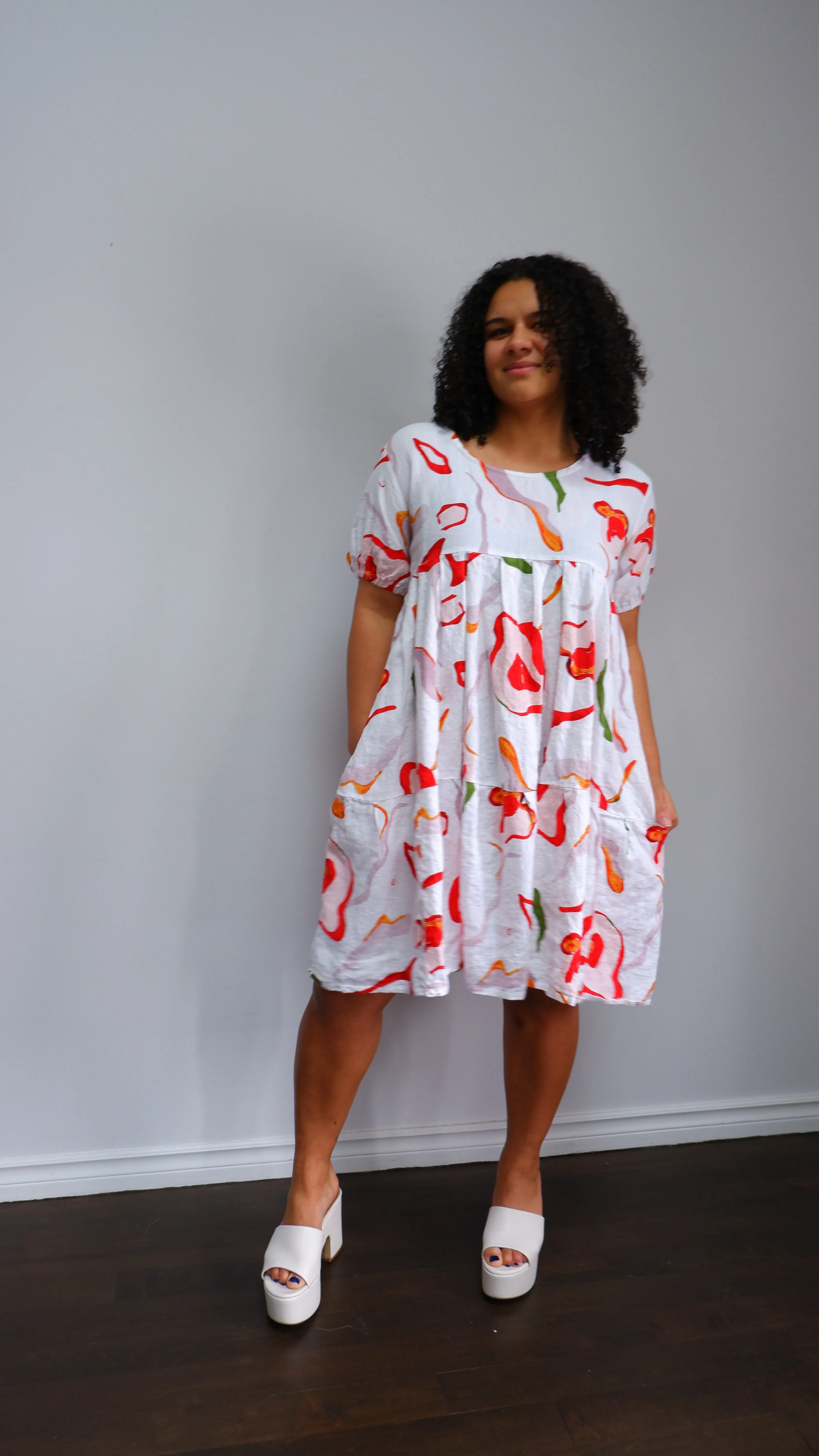 Oge Ajibe Abstract Papaya Print Linen Babydoll Dress