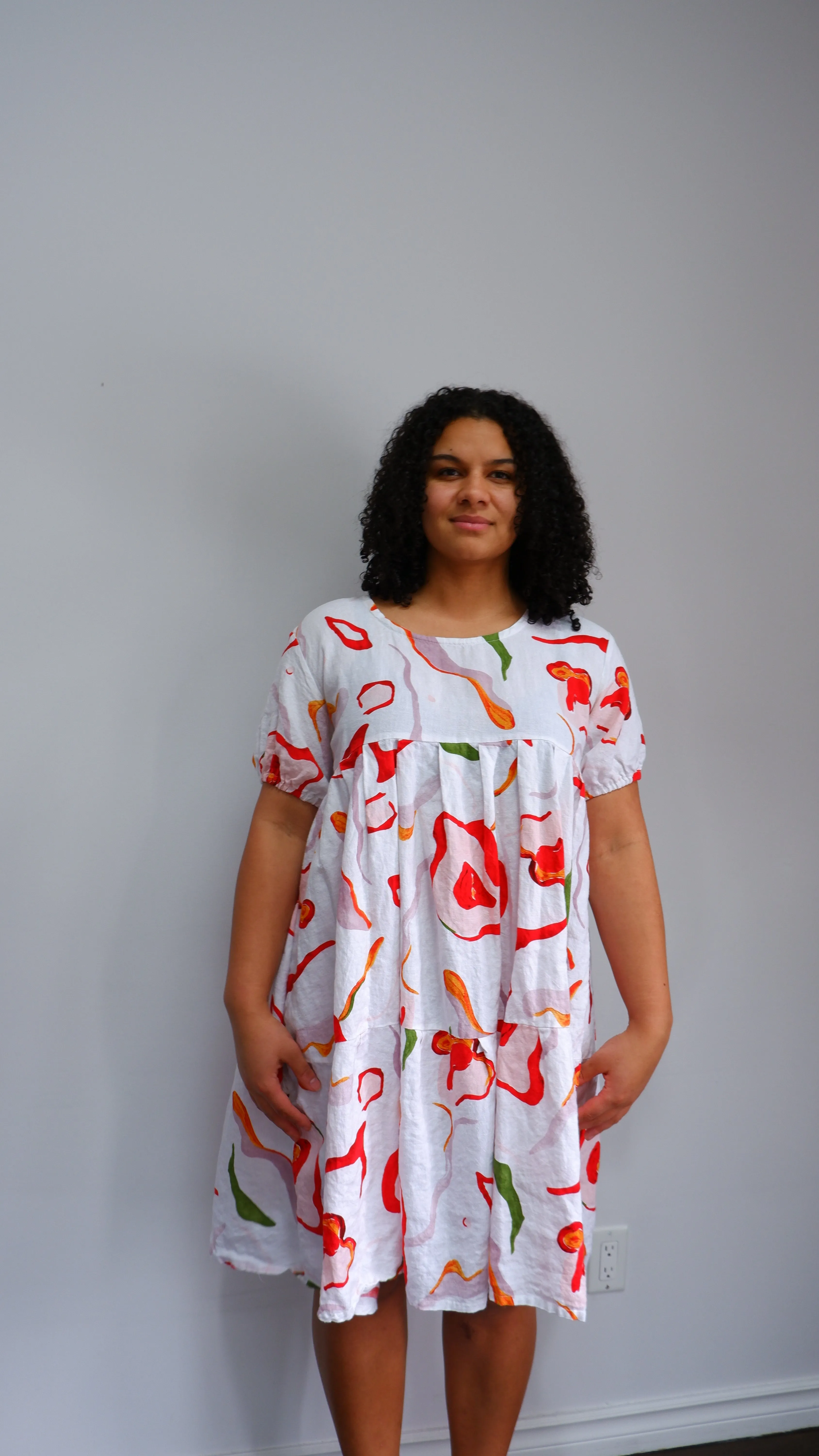 Oge Ajibe Abstract Papaya Print Linen Babydoll Dress