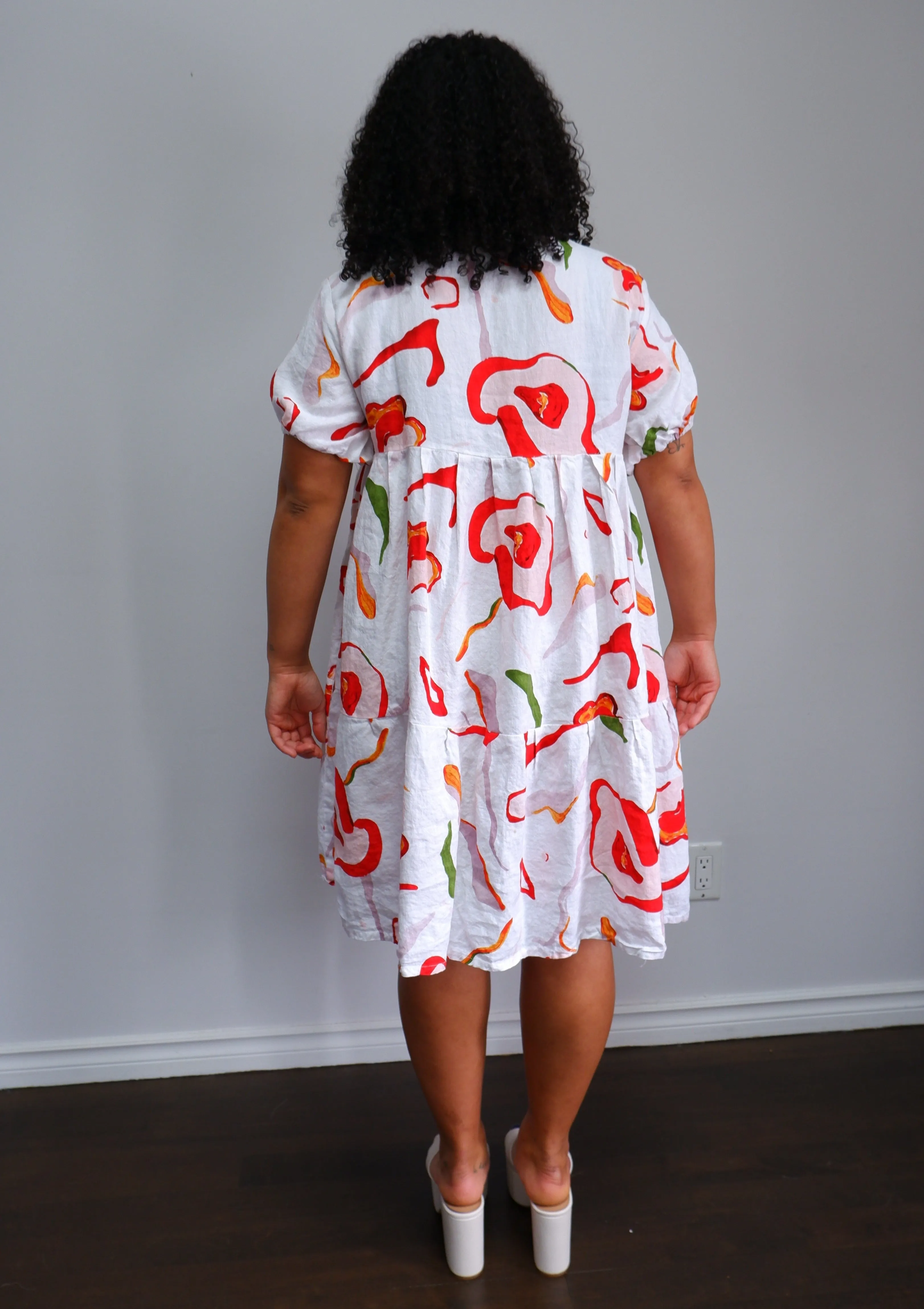 Oge Ajibe Abstract Papaya Print Linen Babydoll Dress