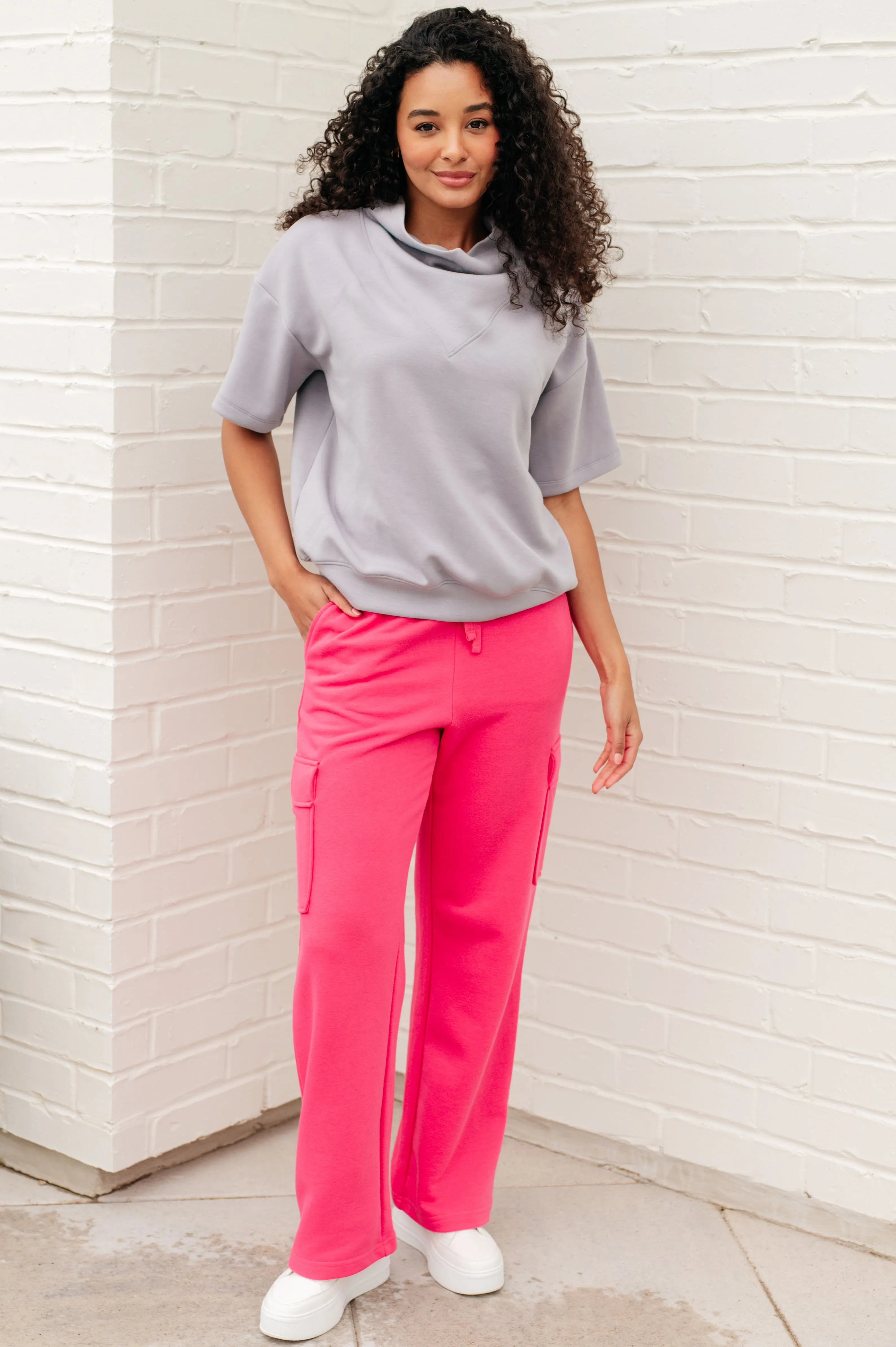 *Online Exclusive* Run, Don't Walk Cargo Sweatpants in Flamingo Pink