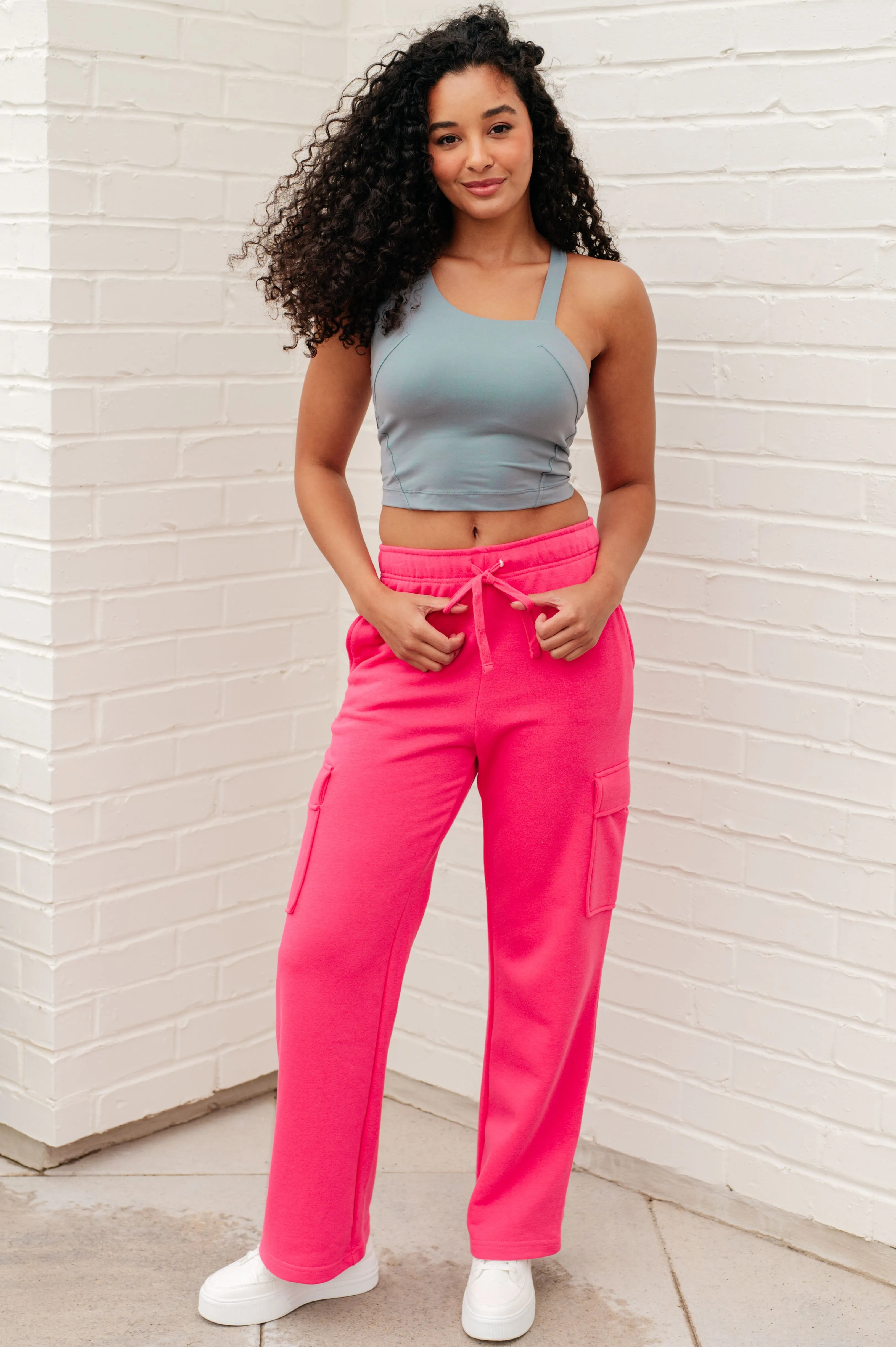 *Online Exclusive* Run, Don't Walk Cargo Sweatpants in Flamingo Pink