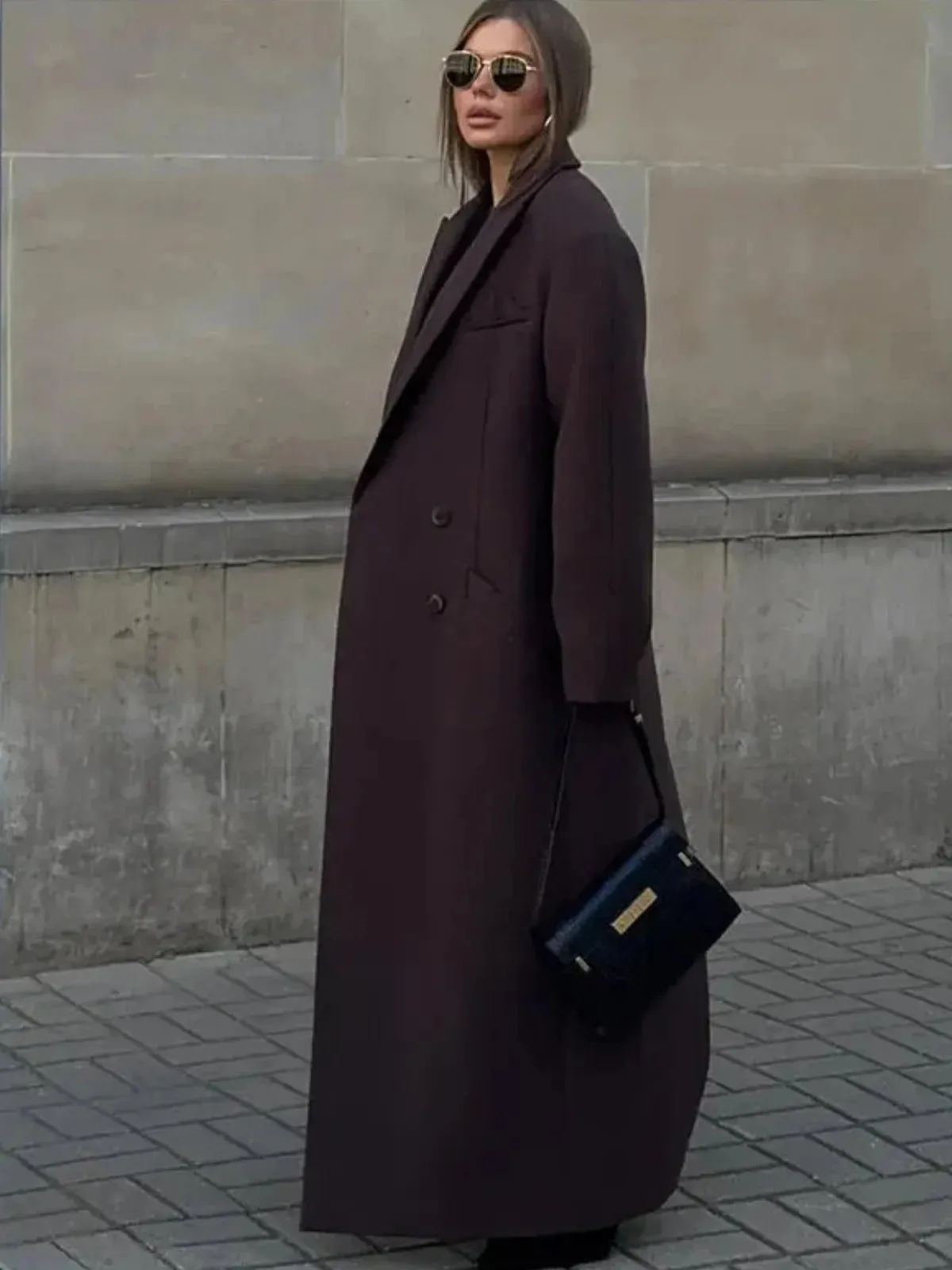 Oversized Double-Breasted Wool Trench Coat