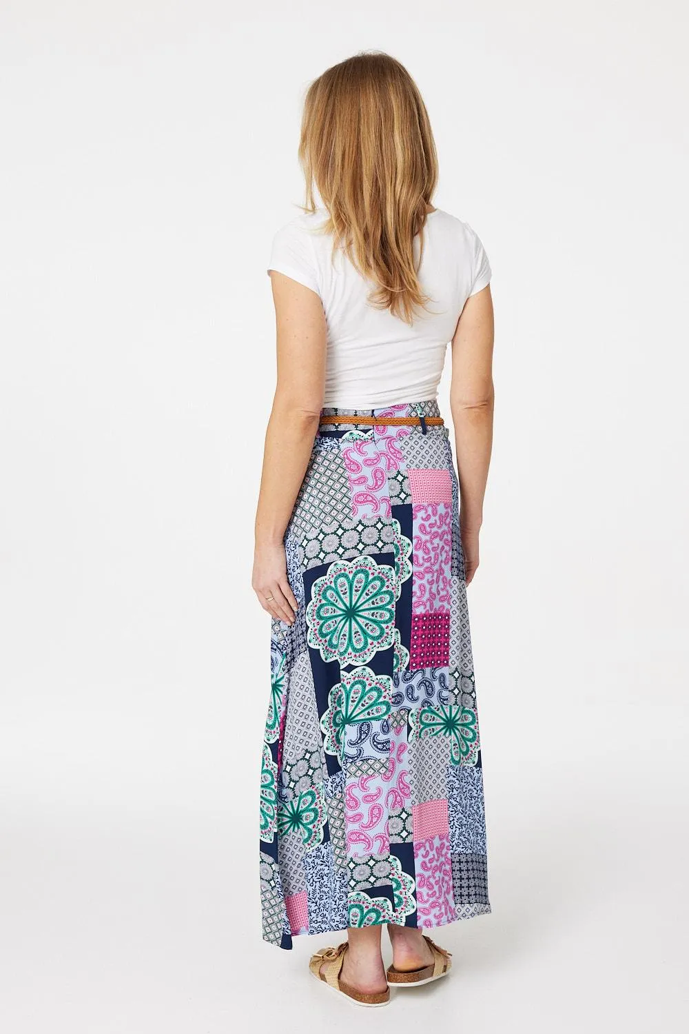 Patchwork Print A-Line Maxi Skirt