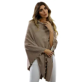 Pearl Trim Poncho - Oatmeal