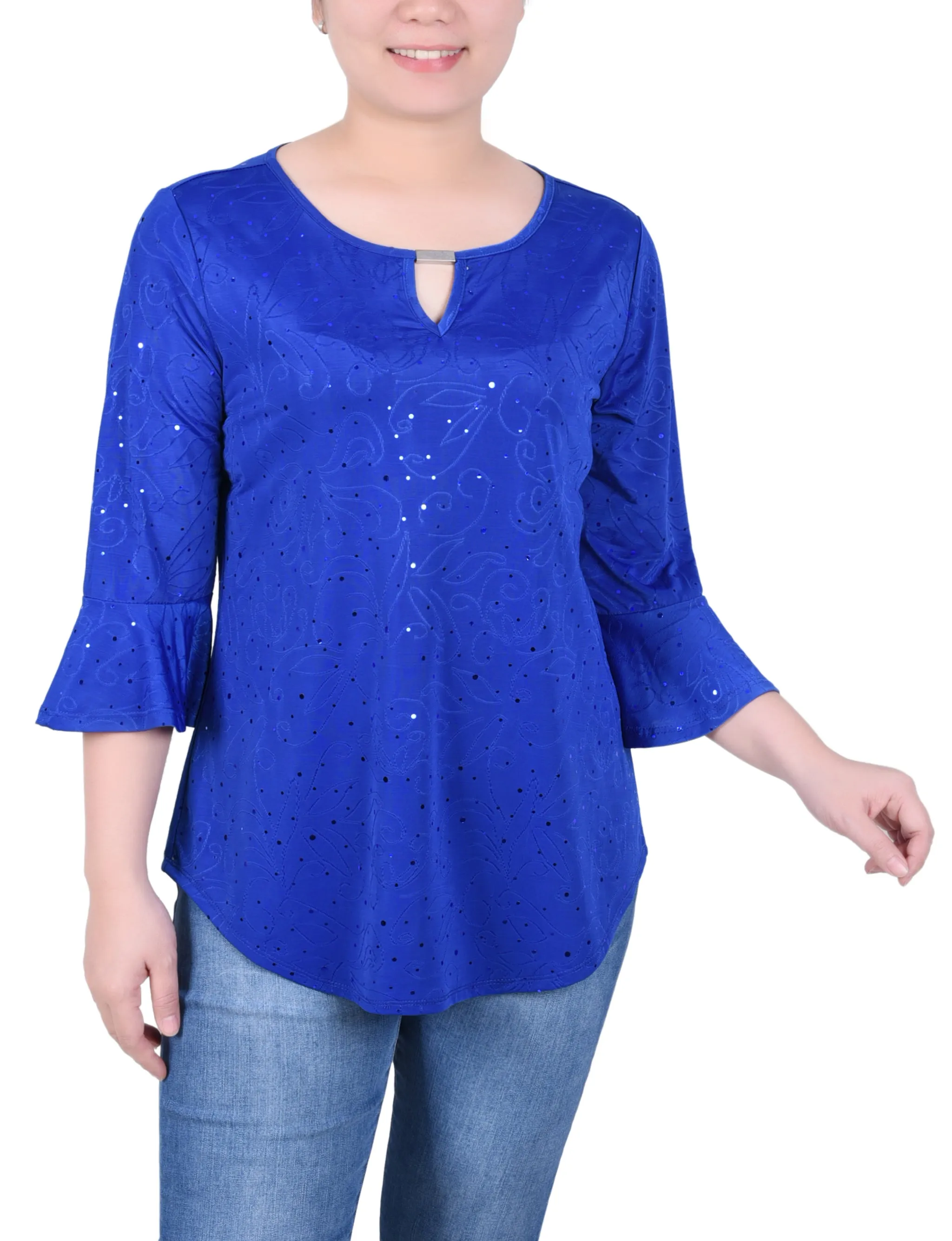 Petite 3/4 Bell Sleeve Top With Hardware