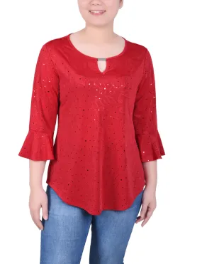 Petite 3/4 Bell Sleeve Top With Hardware