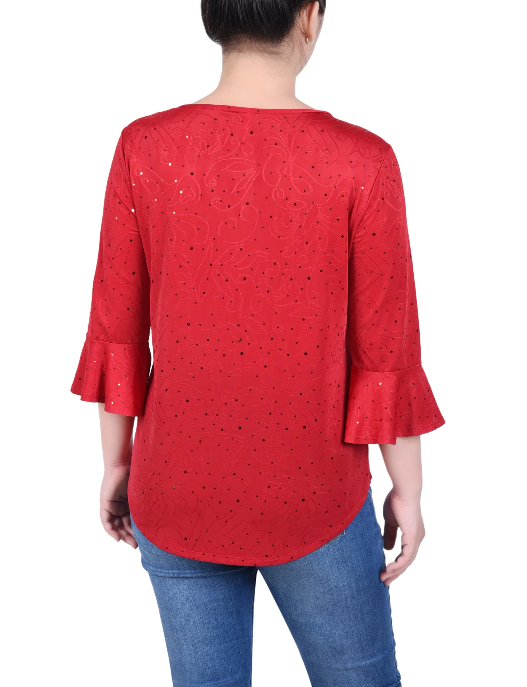 Petite 3/4 Bell Sleeve Top With Hardware