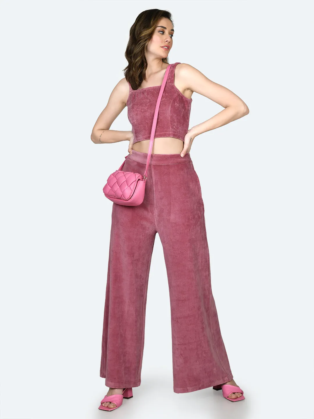 Pink Solid Flared Pants