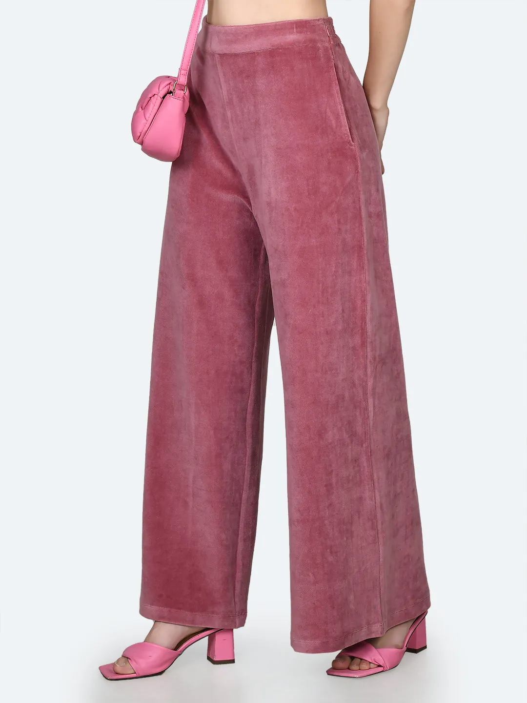 Pink Solid Flared Pants