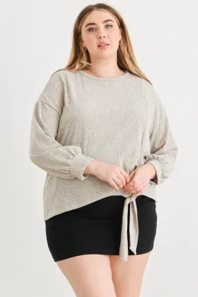 Plus Plus Crew Neck Long Sleeve Tie Hem Top /3-2-1