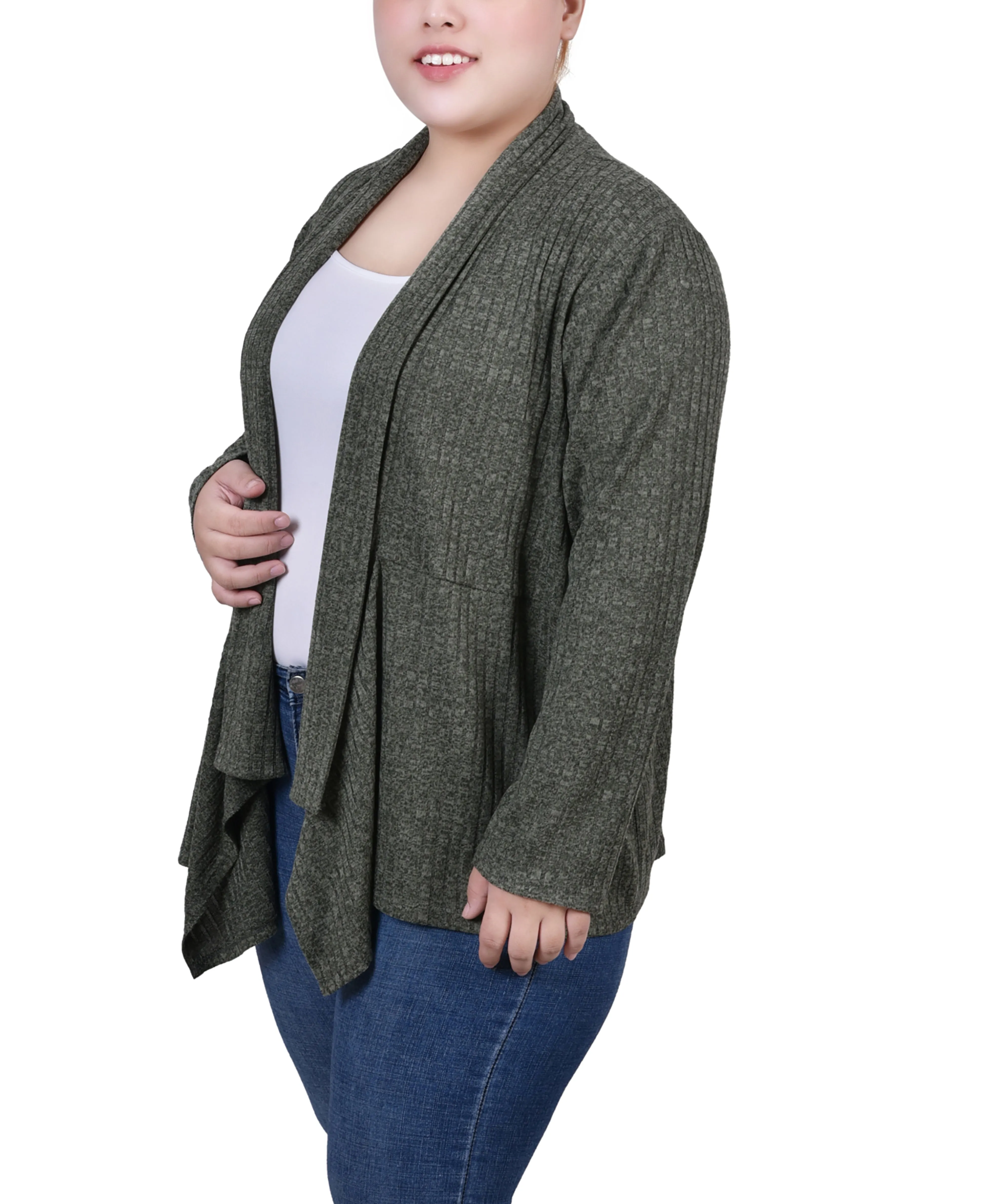 Plus Size Long Sleeve Ribbed Cardigan