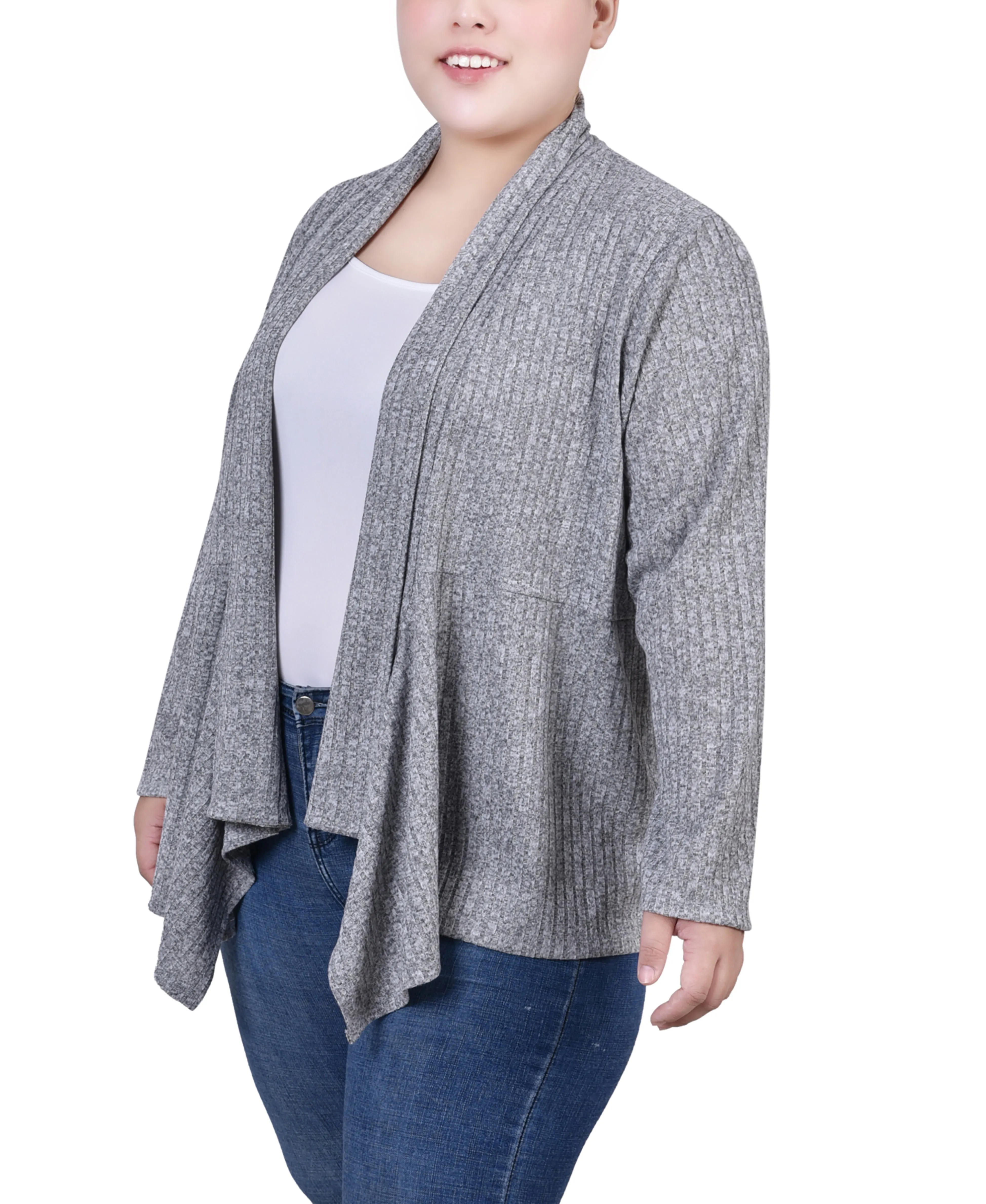 Plus Size Long Sleeve Ribbed Cardigan