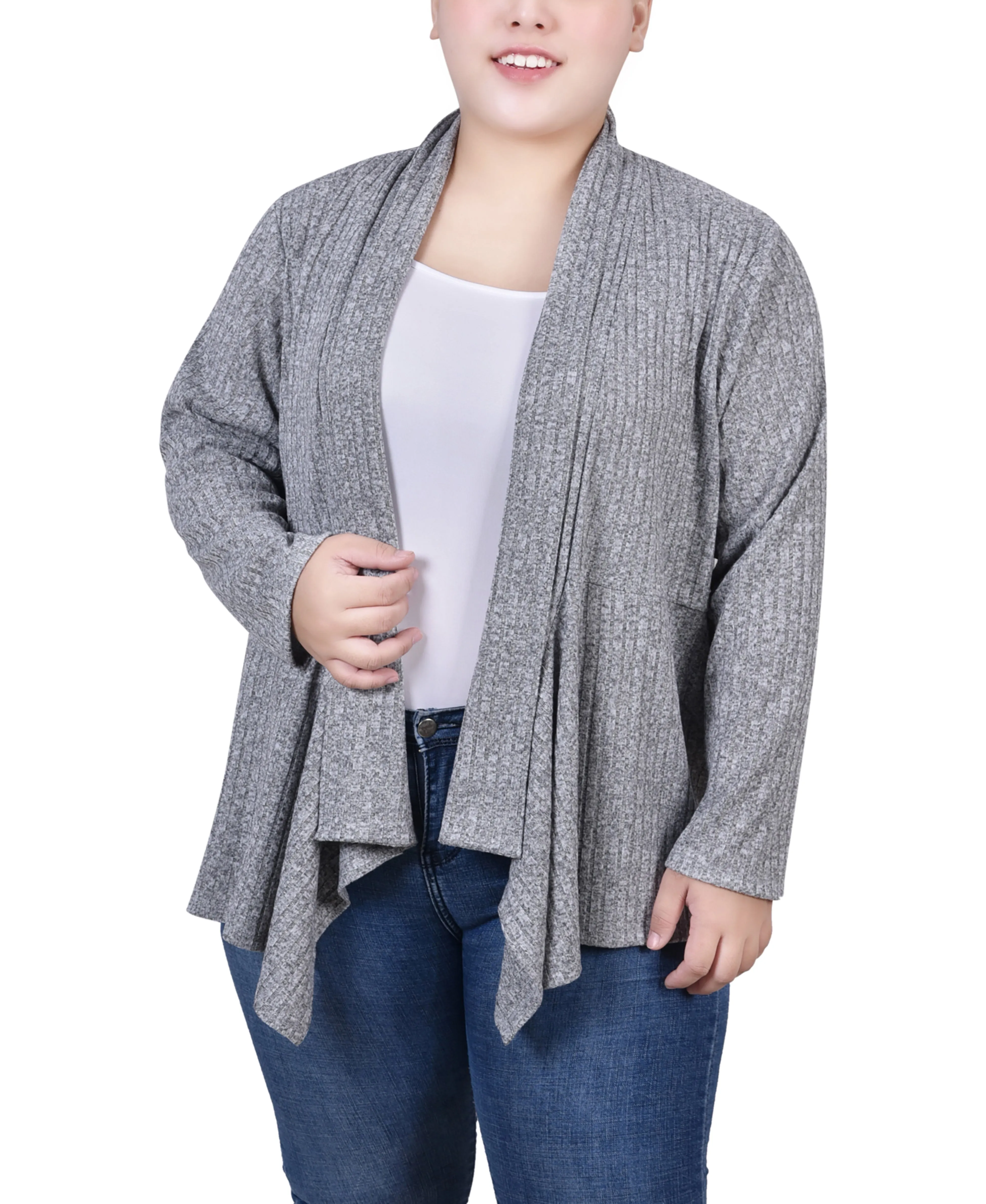 Plus Size Long Sleeve Ribbed Cardigan