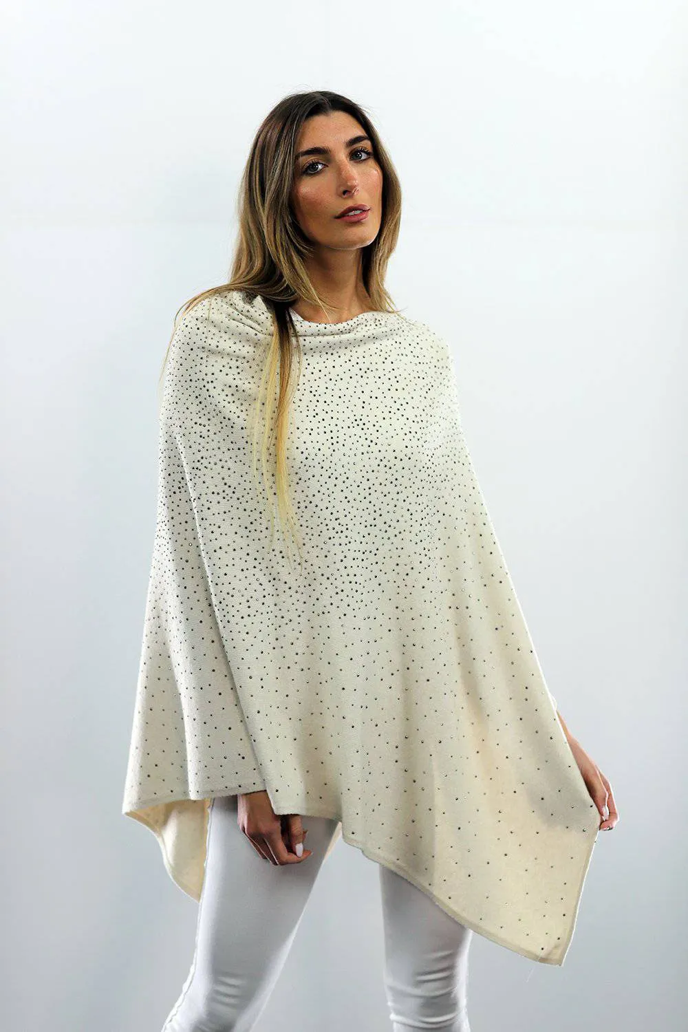 Poncho With Embellishments - Ivory