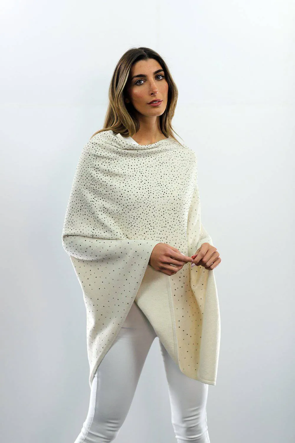 Poncho With Embellishments - Ivory