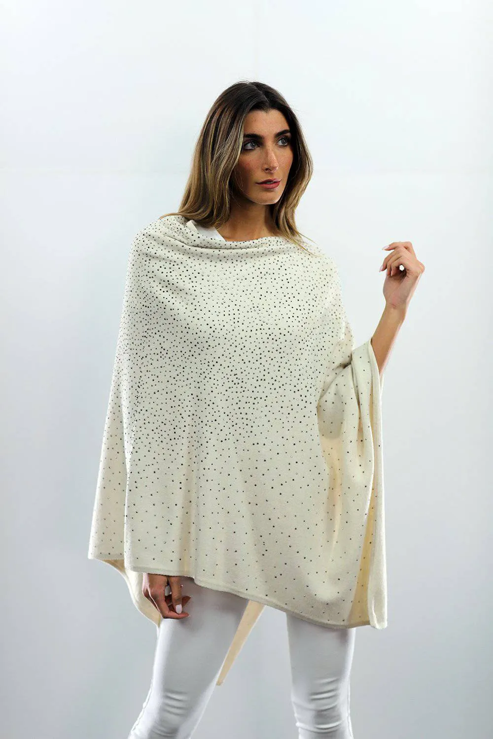 Poncho With Embellishments - Ivory