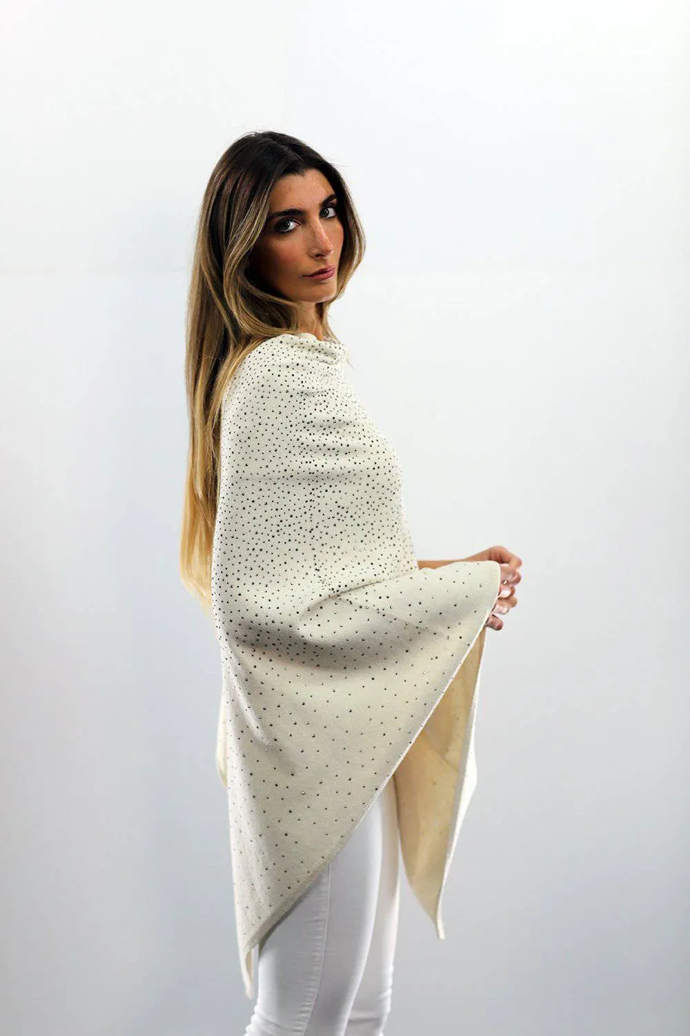 Poncho With Embellishments - Ivory