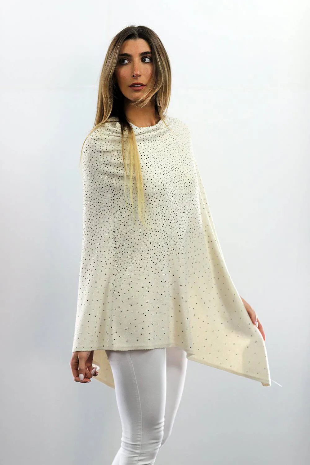 Poncho With Embellishments - Ivory