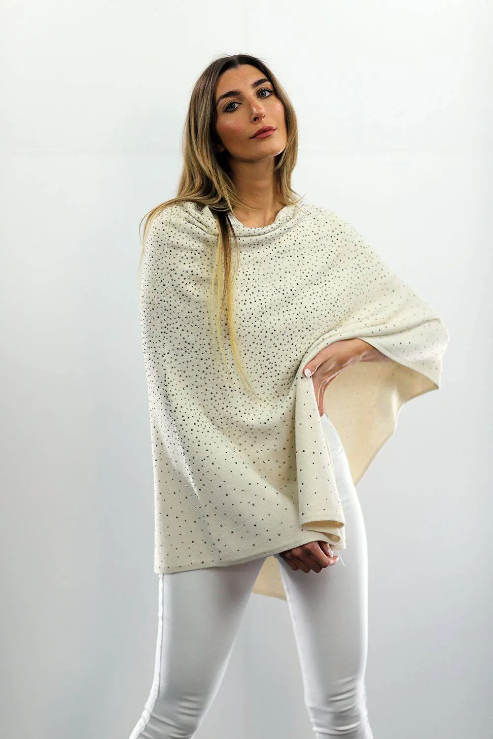 Poncho With Embellishments - Ivory