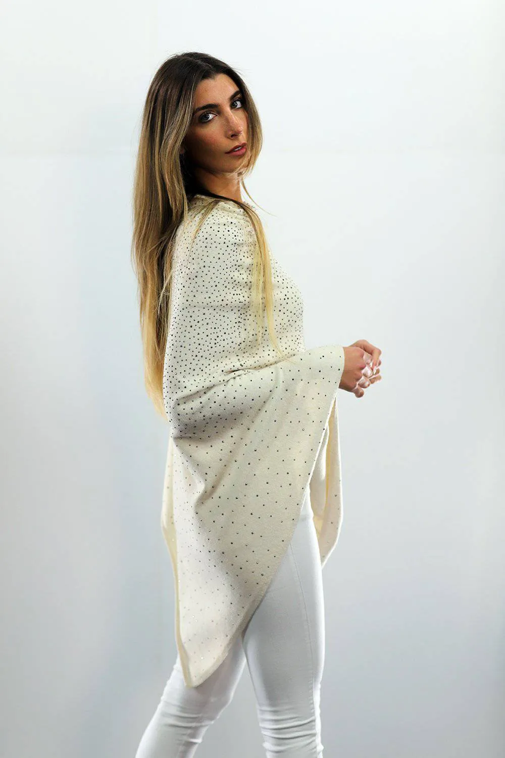 Poncho With Embellishments - Ivory