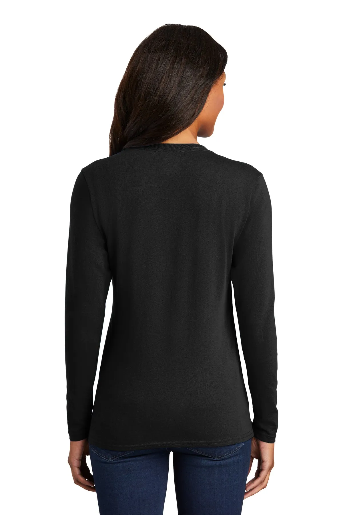 Port & Company Ladies Long Sleeve Branded Core Cotton Tee's, Jet Black