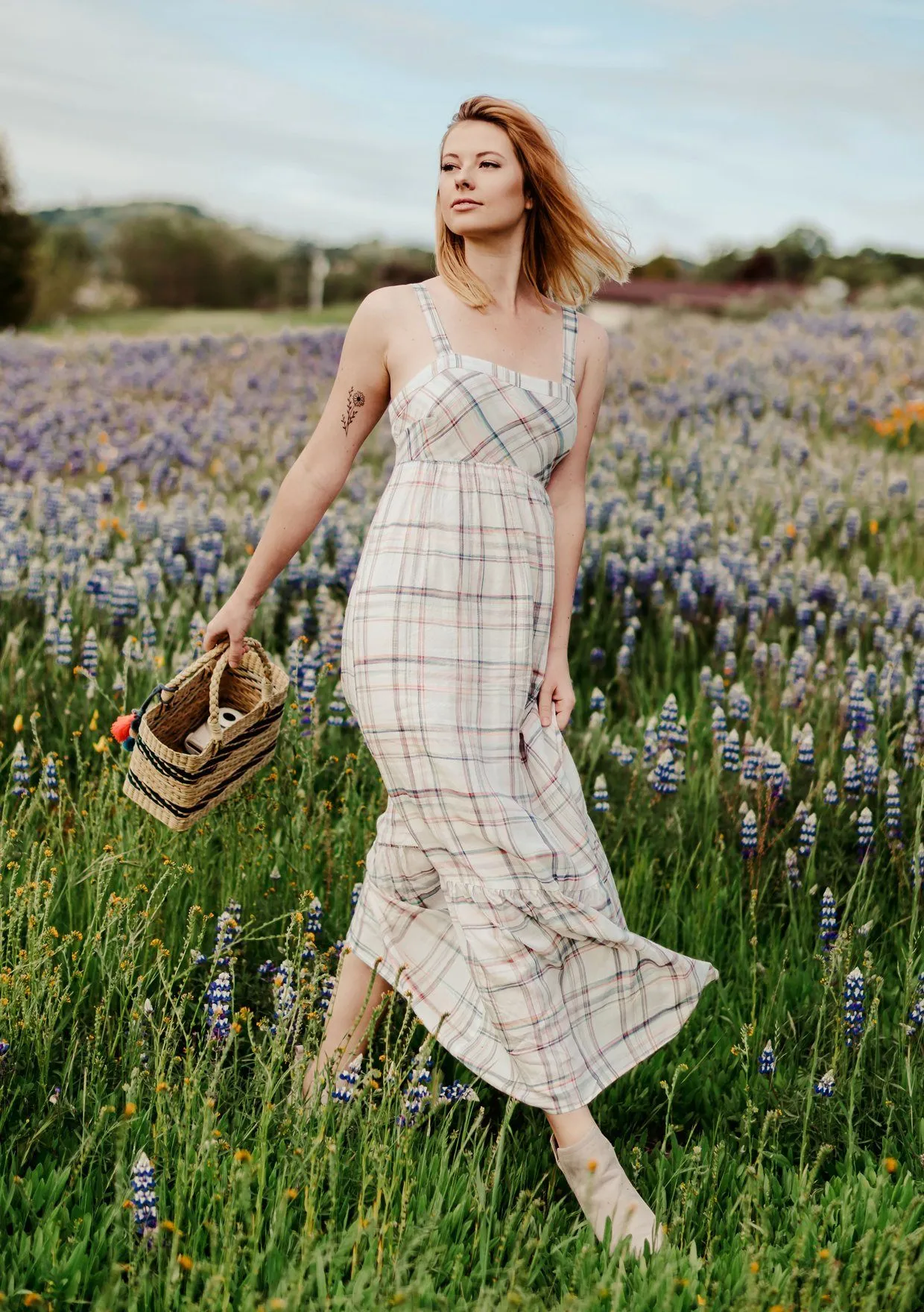 Rainbow Plaid Ruffle Maxi