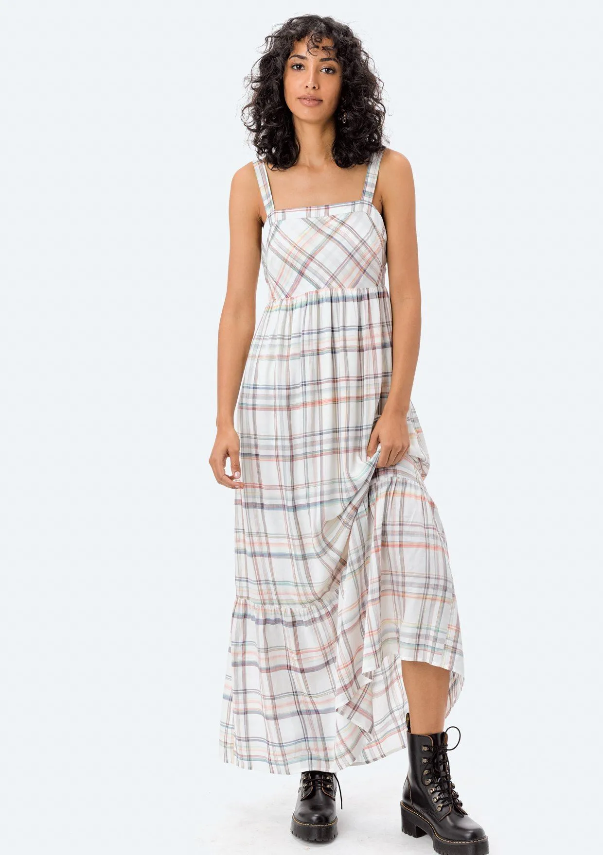 Rainbow Plaid Ruffle Maxi