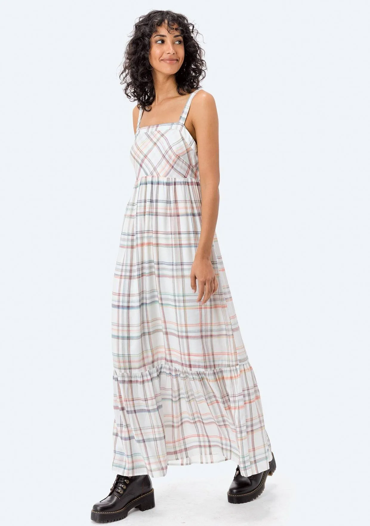 Rainbow Plaid Ruffle Maxi