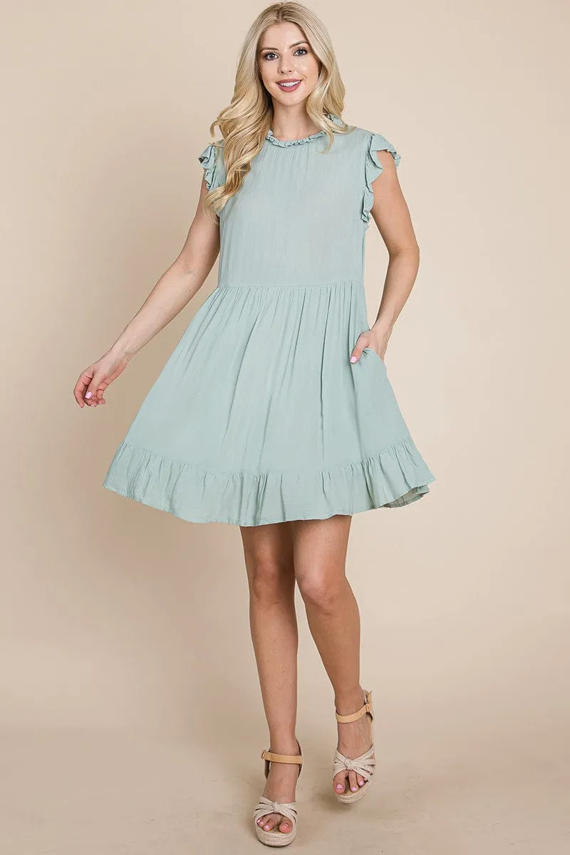 Ruffled Sleeveless Babydoll dress with pockets