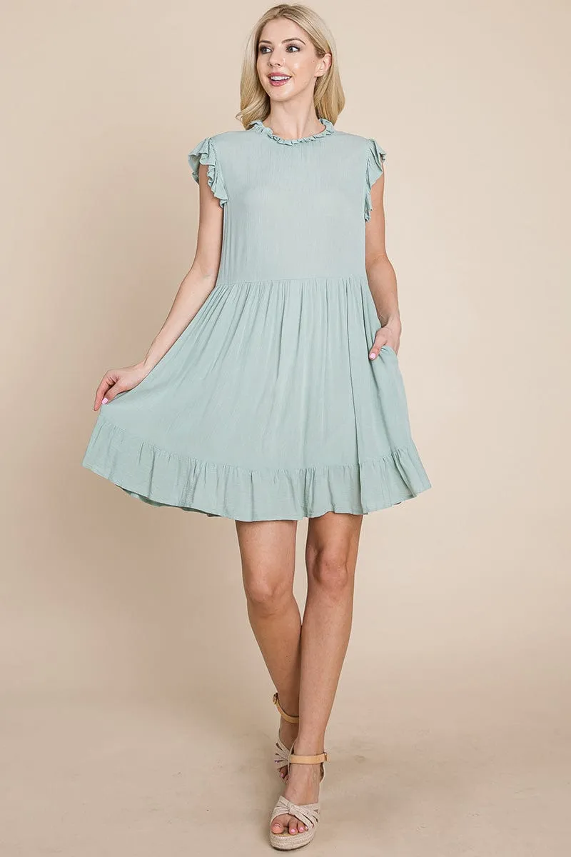 Ruffled Sleeveless Babydoll dress with pockets