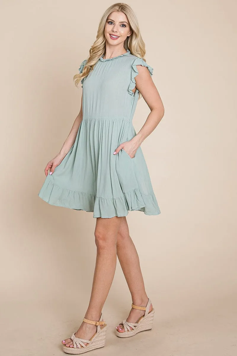 Ruffled Sleeveless Babydoll dress with pockets