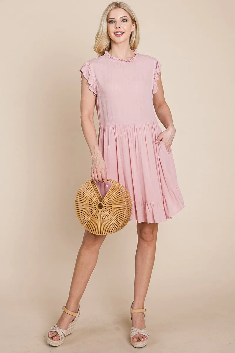 Ruffled Sleeveless Babydoll dress with pockets