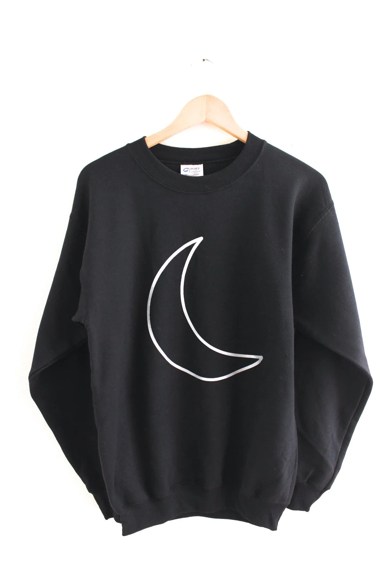 Silver Metallic Crescent Moon Black Unisex Crewneck Sweatshirt