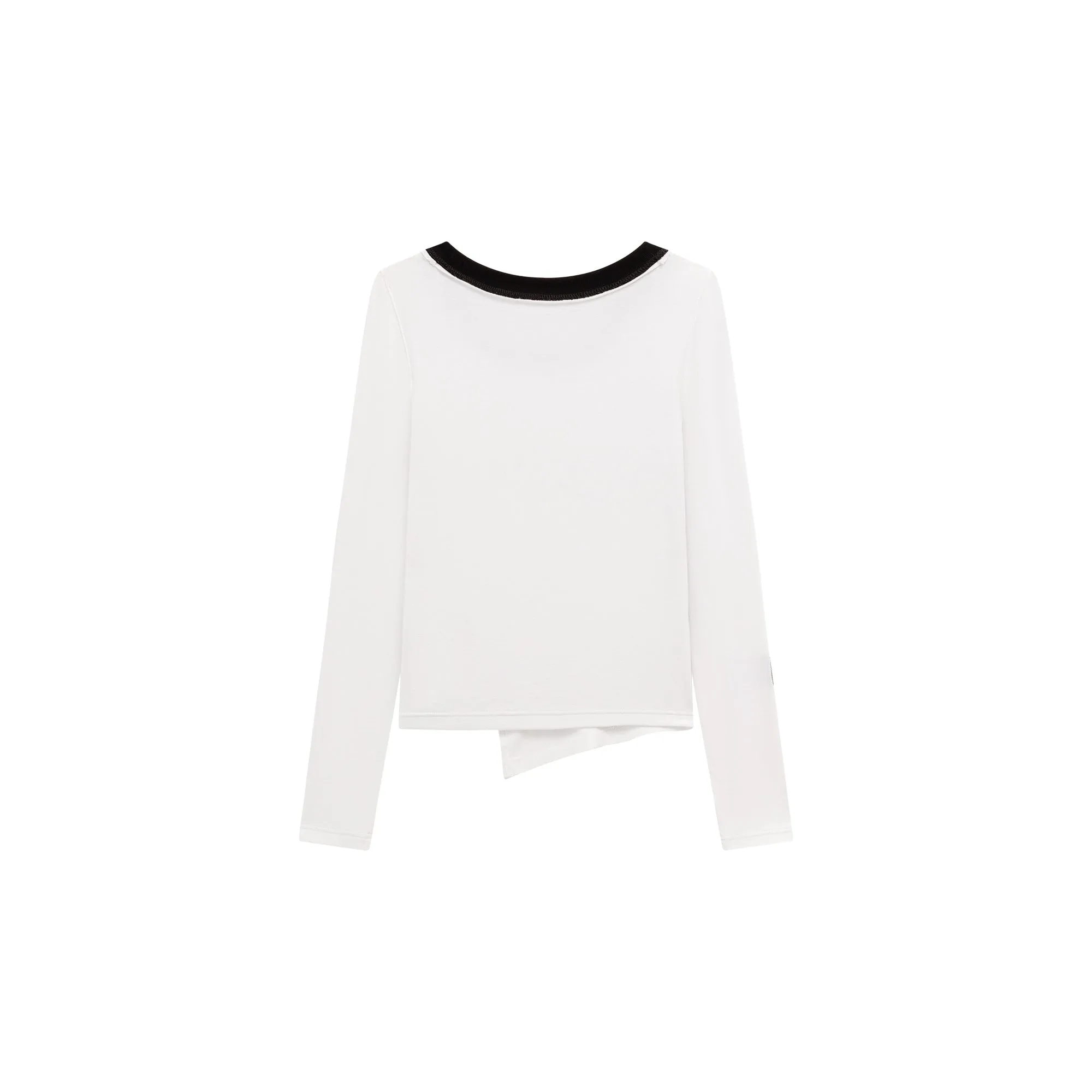 Slit Long Sleeve Simple T-Shirt