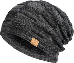 Slouchy Beanie for Men - Black, Winter Hats for Guys Cool Beanies Men's Lined Knit Warm Thick Skully Stocking Beanie Hat