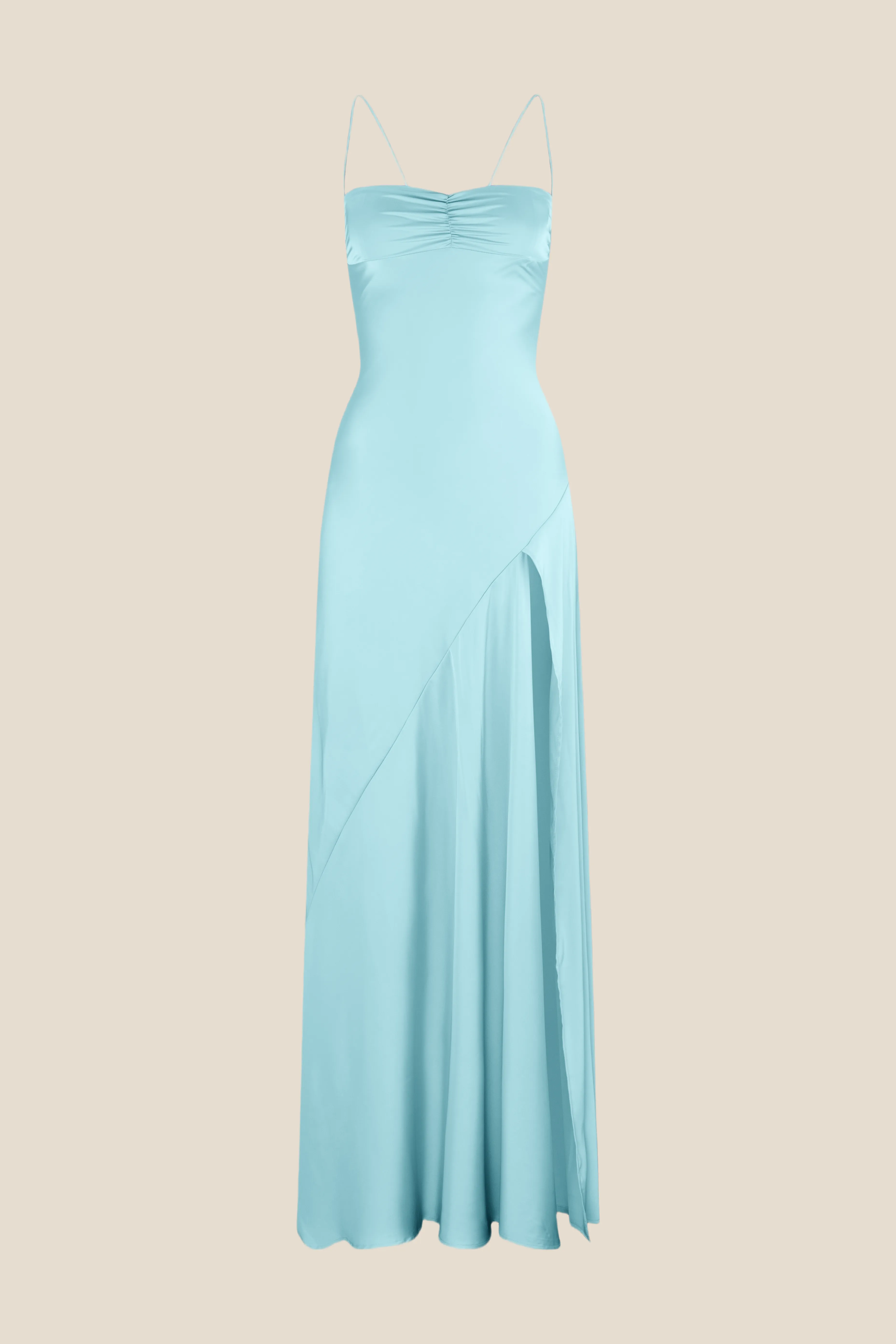 Spaghetti Straps Blue Long Dress with Slit