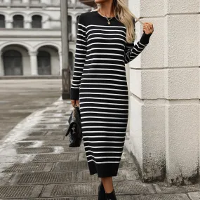 Striped Slim Fit Long Sleeve Maxi Sweater Dress (4 colors)