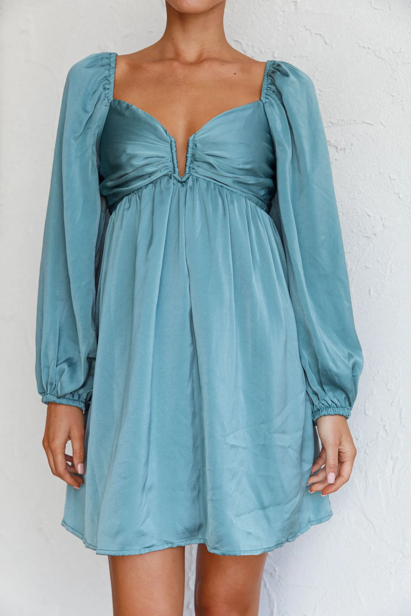 Tansy Long Sleeve Babydoll Dress Teal