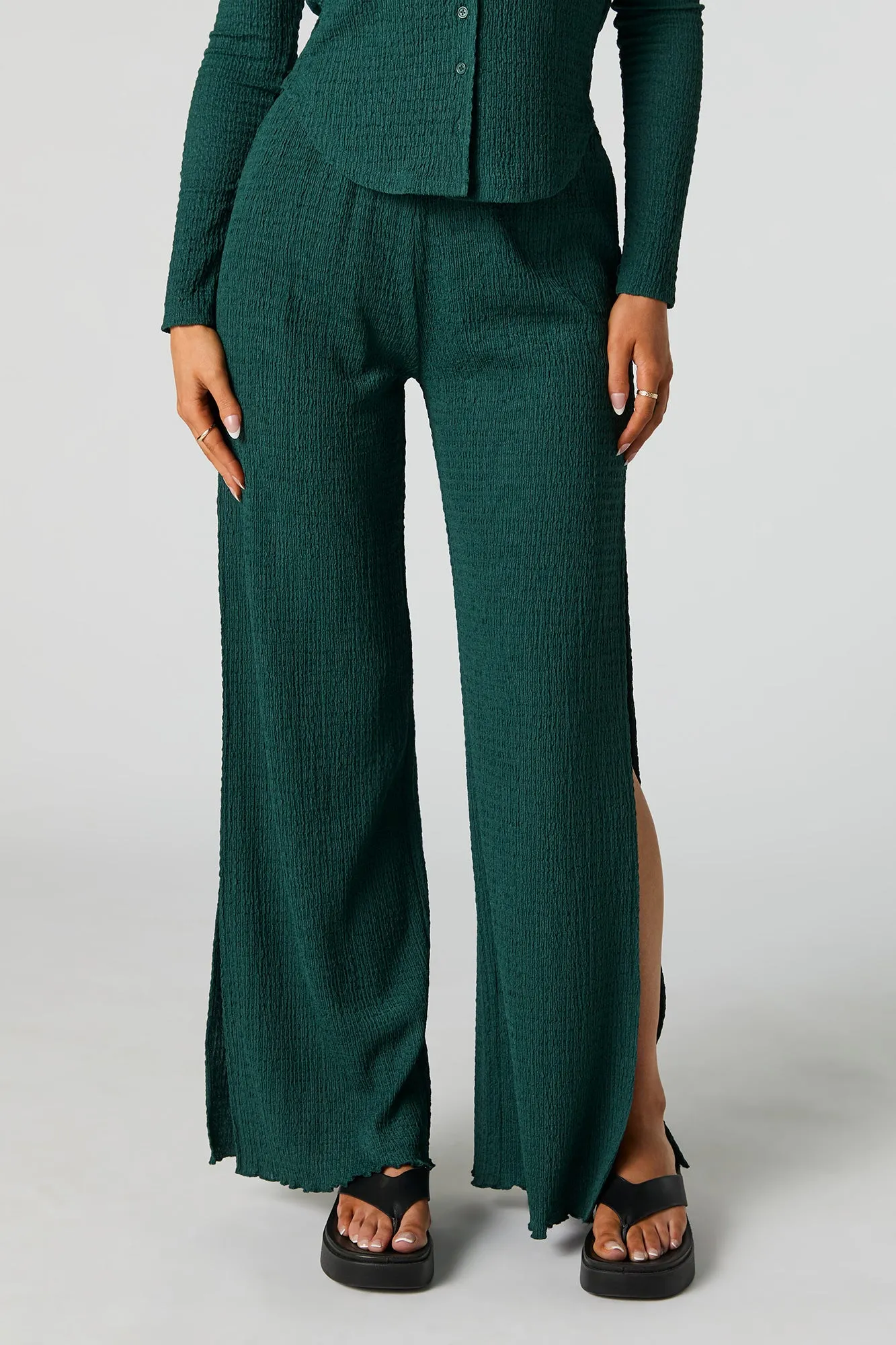 Textured Knit Slit Palazzo Pant