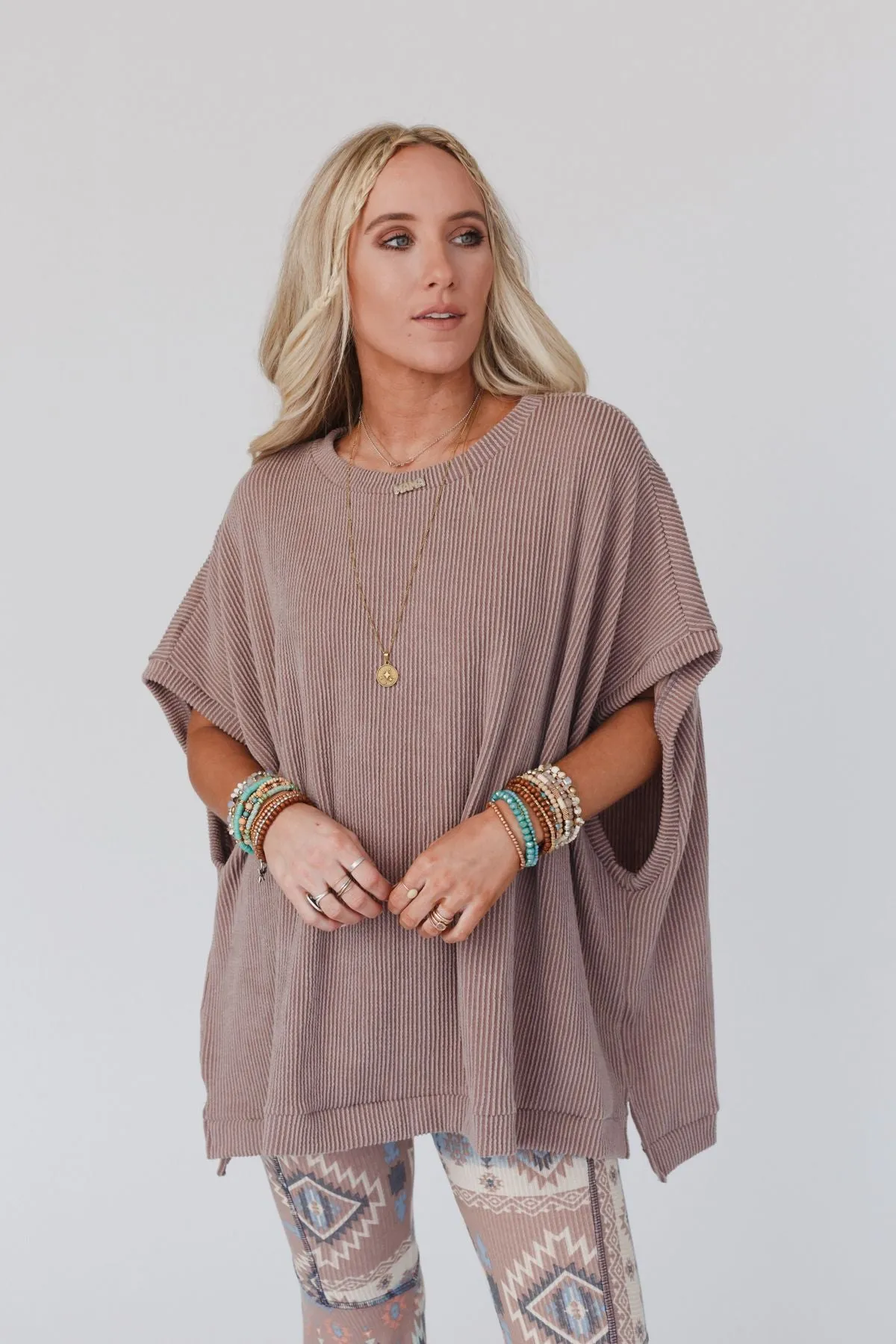 The Nest Moon Glow Texture Knit Top - Acorn