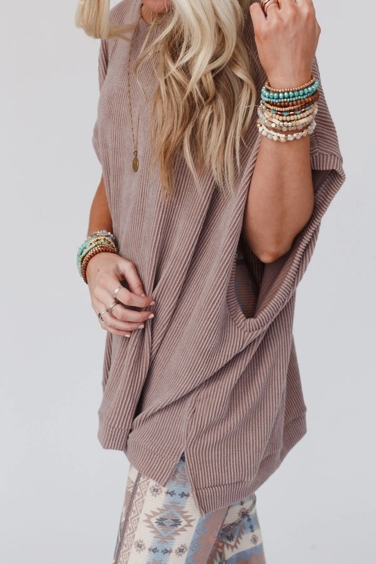 The Nest Moon Glow Texture Knit Top - Acorn